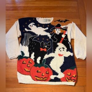 Vintage Shenanigans Hand Knitted Halloween Sweater Women's Sz M Pumpkins